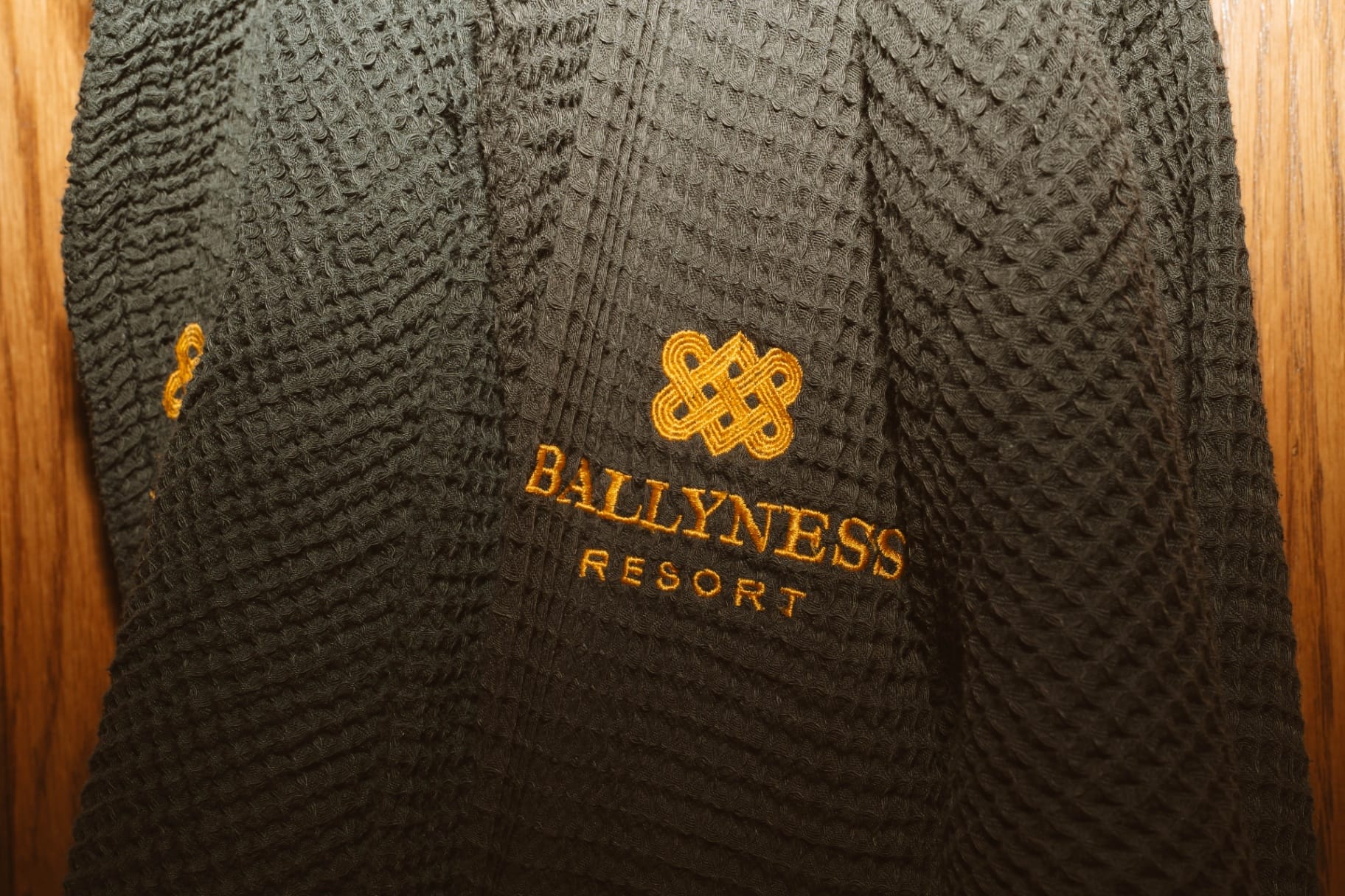 Ballyness Resort robe detail inside Shepherd's Hut