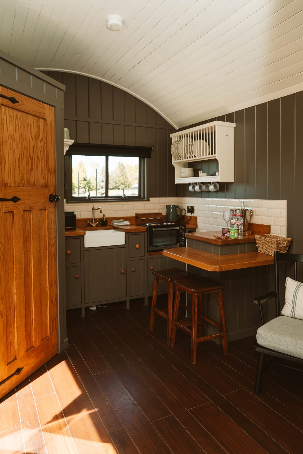 Shepherd's Hut kitchen with belfast sink