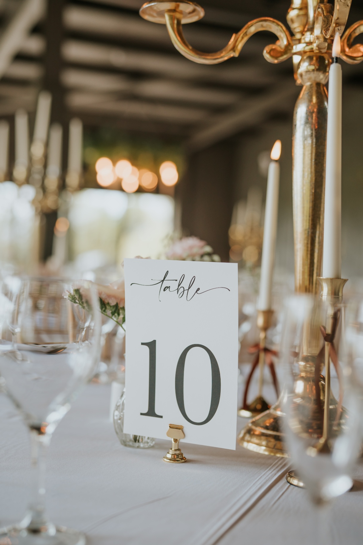 Calligraphy table number in the Barn reception