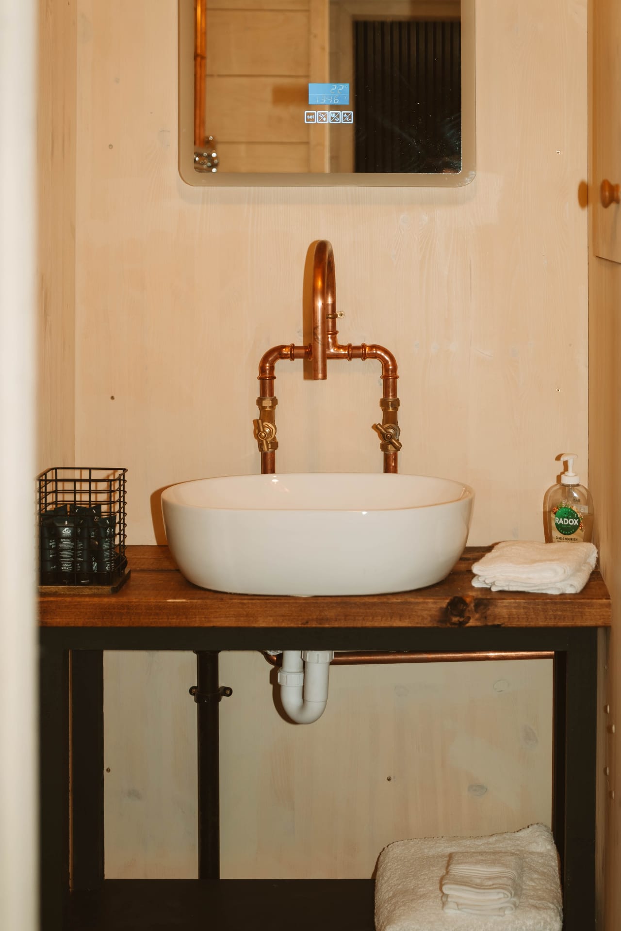 Treehouse Lookout copper tap and basin on timber vanity