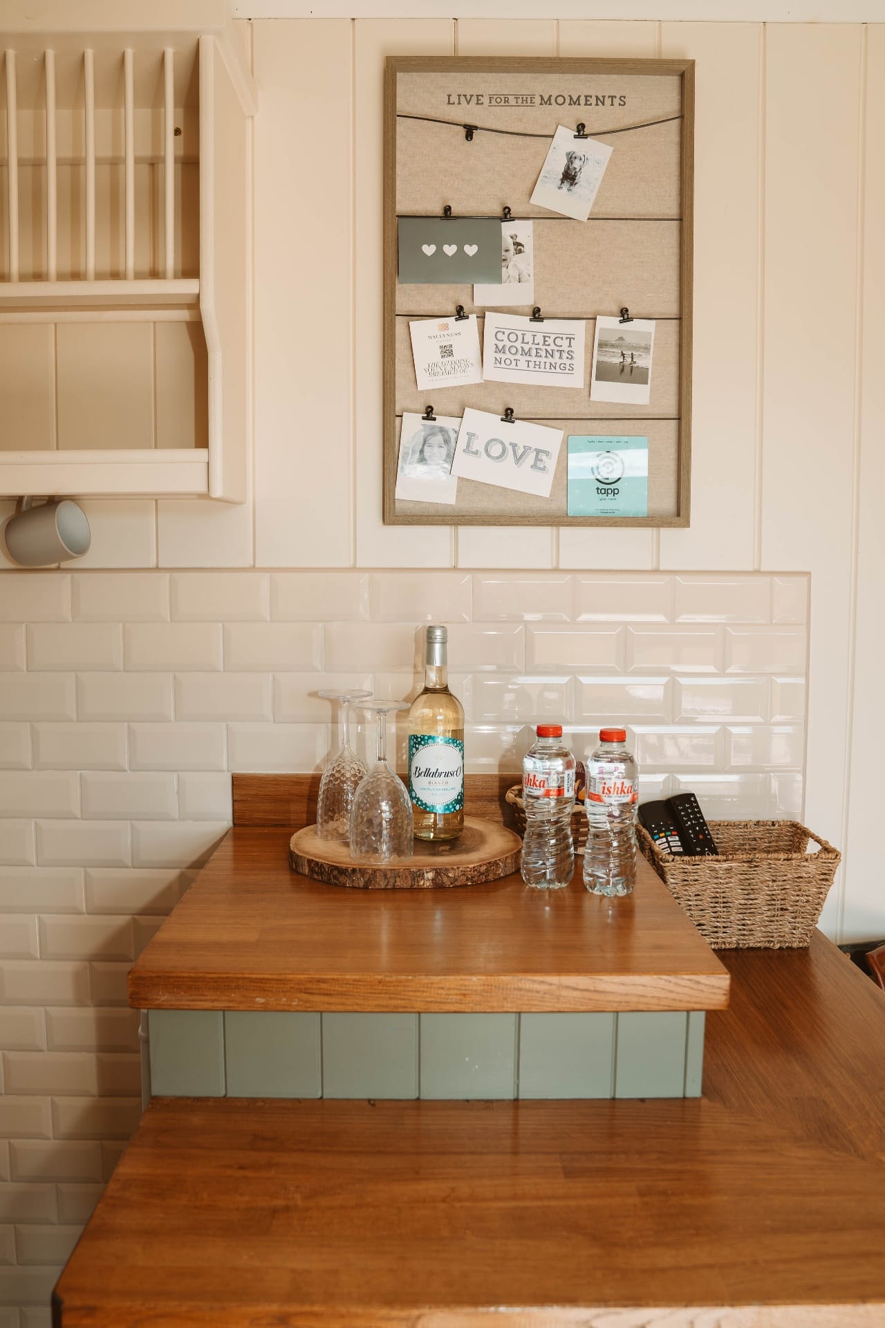Shepherd's Hut breakfast bar with Live for the Moments memo board