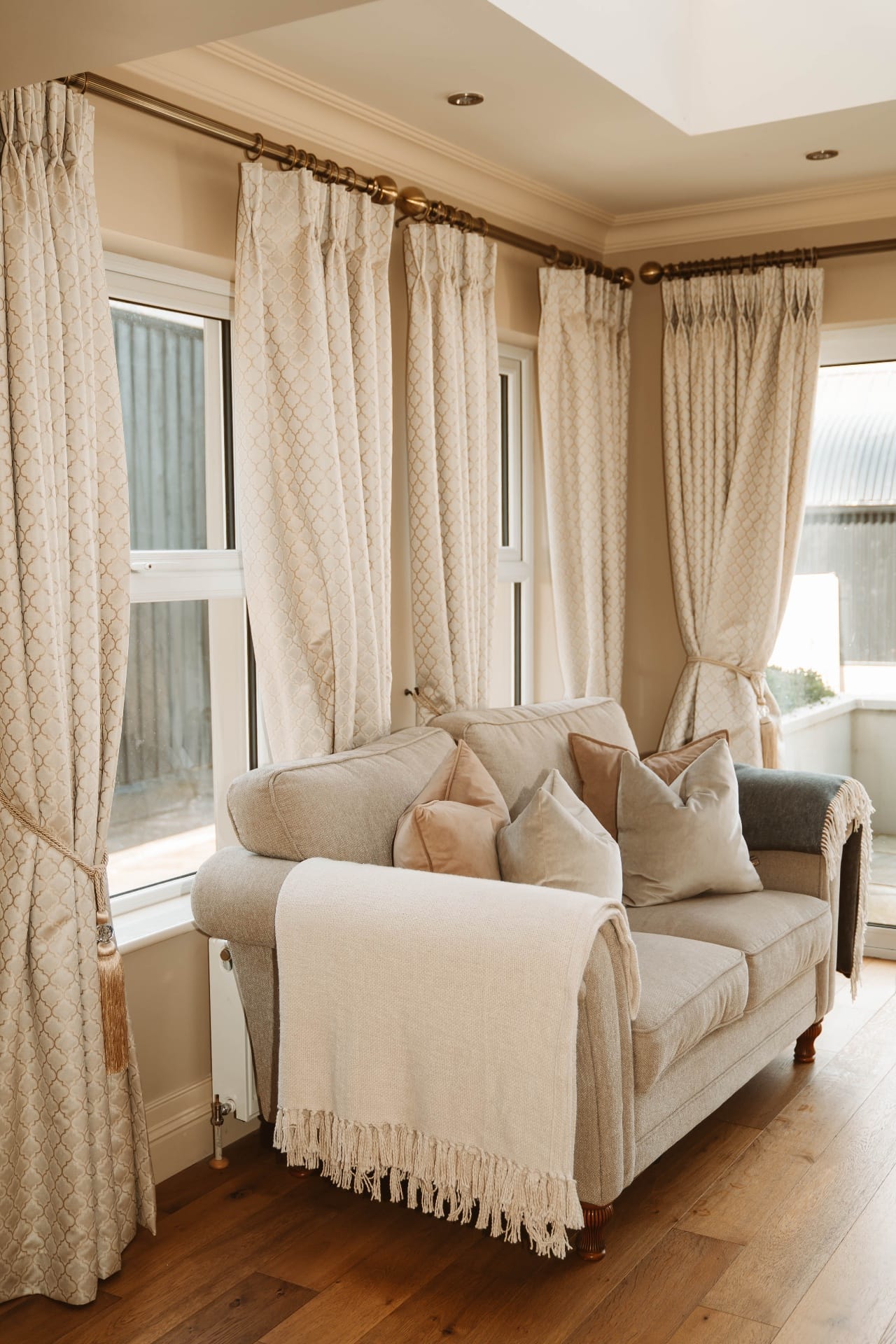 Farmhouse snug seating by the windows